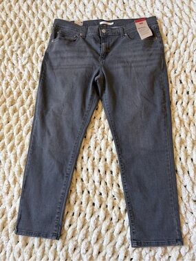 Levi’s Boyfriend Mid Rise Stellar Stretch Charcoal Gray Black Jeans NWT 33x27